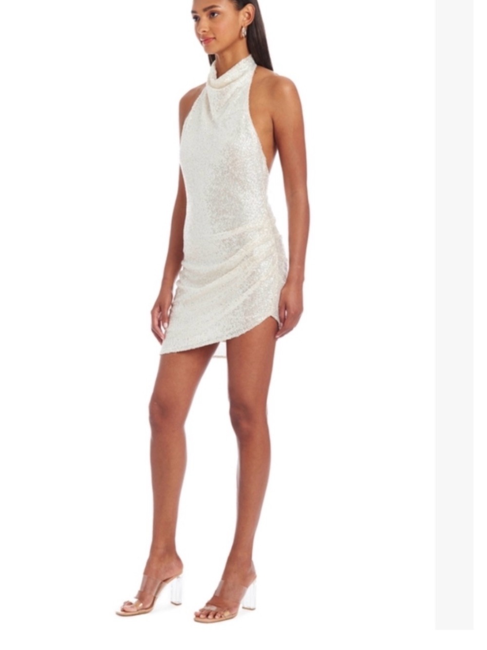 Amanda Uprichard Ivory Sequin Backless Halter Mini Dress